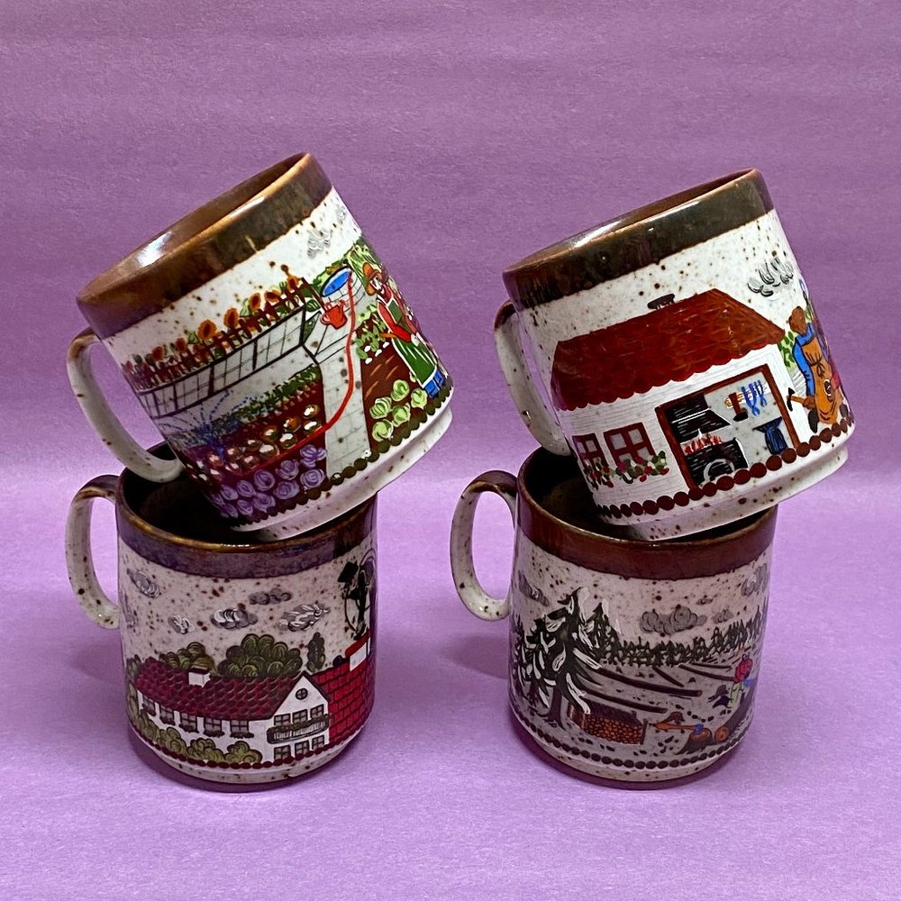 Rosler Tettau Bavaria Handpainted Mugs - Set of 4